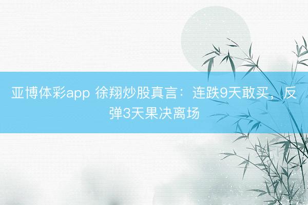 亚博体彩app 徐翔炒股真言：连跌9天敢买，反弹3天果决离场