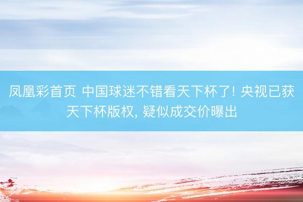 凤凰彩首页 中国球迷不错看天下杯了! 央视已获天下杯版权， 疑似成交价曝出