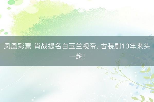 凤凰彩票 肖战提名白玉兰视帝， 古装剧13年来头一趟!