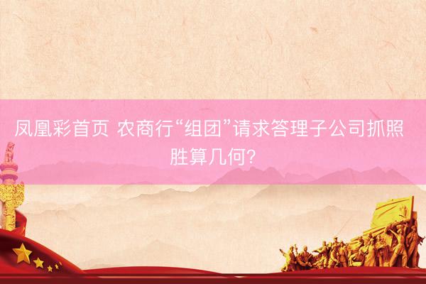 凤凰彩首页 农商行“组团”请求答理子公司抓照 胜算几何?