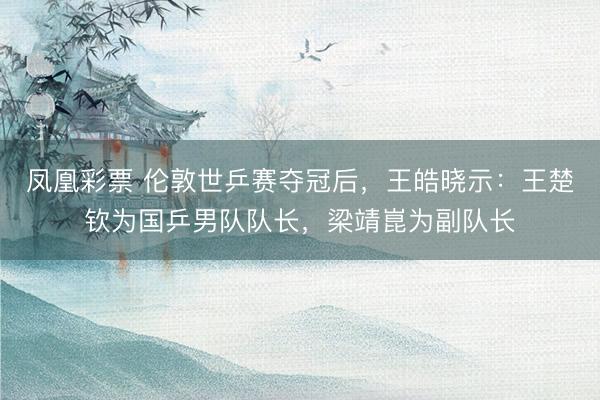 凤凰彩票 伦敦世乒赛夺冠后，王皓晓示：王楚钦为国乒男队队长，梁靖崑为副队长