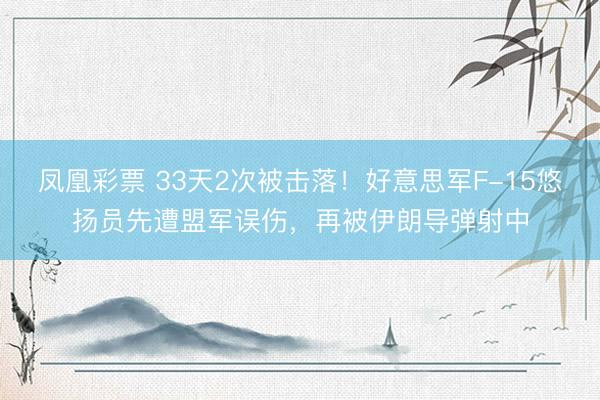 凤凰彩票 33天2次被击落!好意思军F-15悠扬员先遭盟军误伤,再被伊朗导弹射中