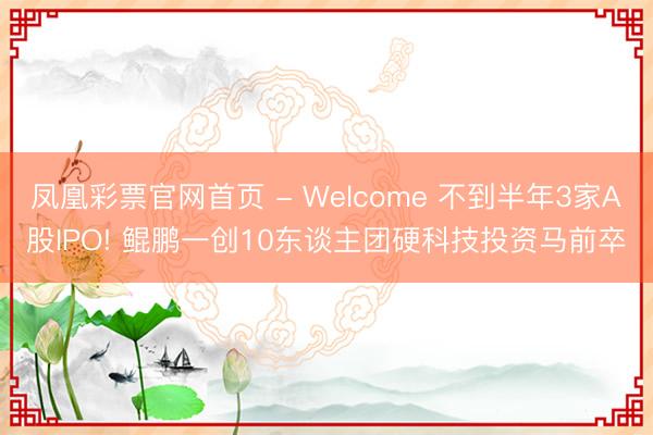 凤凰彩票官网首页 - Welcome 不到半年3家A股IPO! 鲲鹏一创10东谈主团硬科技投资马前卒
